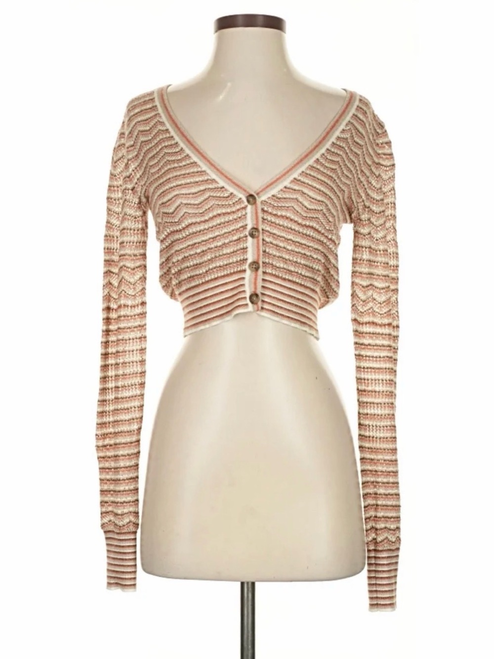 Intermix Glitter Orange Cream and Tan Cropped Knit Cardigan